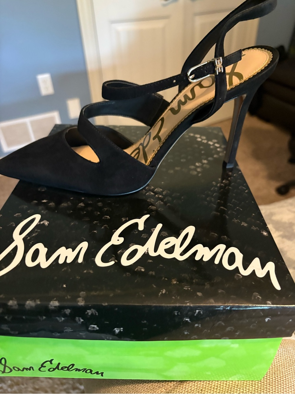 Sam Edelman Black Strappy Pointed-Toe Stiletto Heel